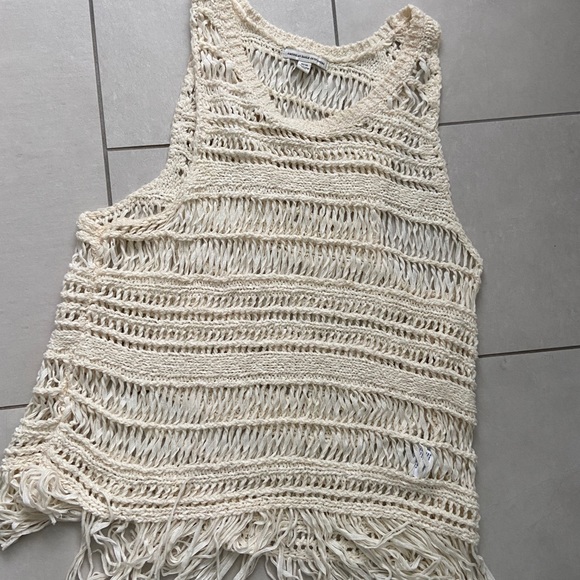 Cream Crochet Knit Tank Top with Bottom Fringe from American Eagle - Picture 4 of 5